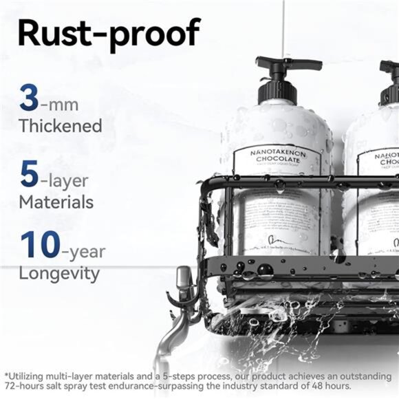 Rustproof Shower Caddy 6 Pack Bathroom Organizer Shelves No Drill Storage Rack - Picture 4 of 7